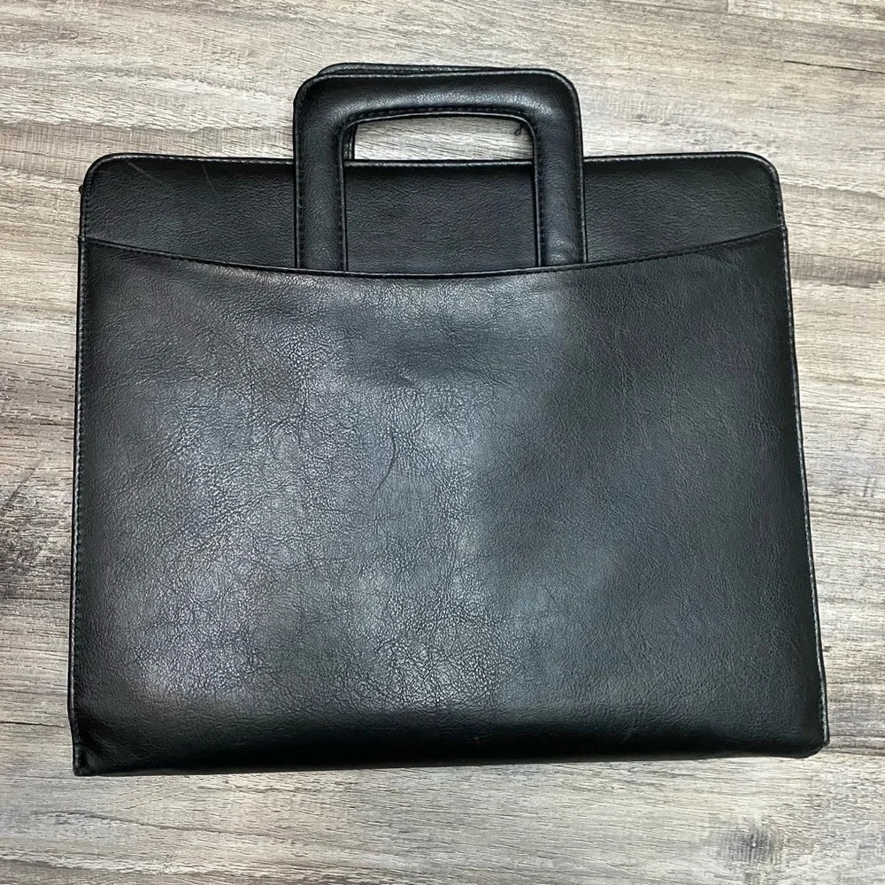 Vintage Plan Pro 2001 Black Leather Briefcase Hand Bag Zip-Up - Schedule, Notes